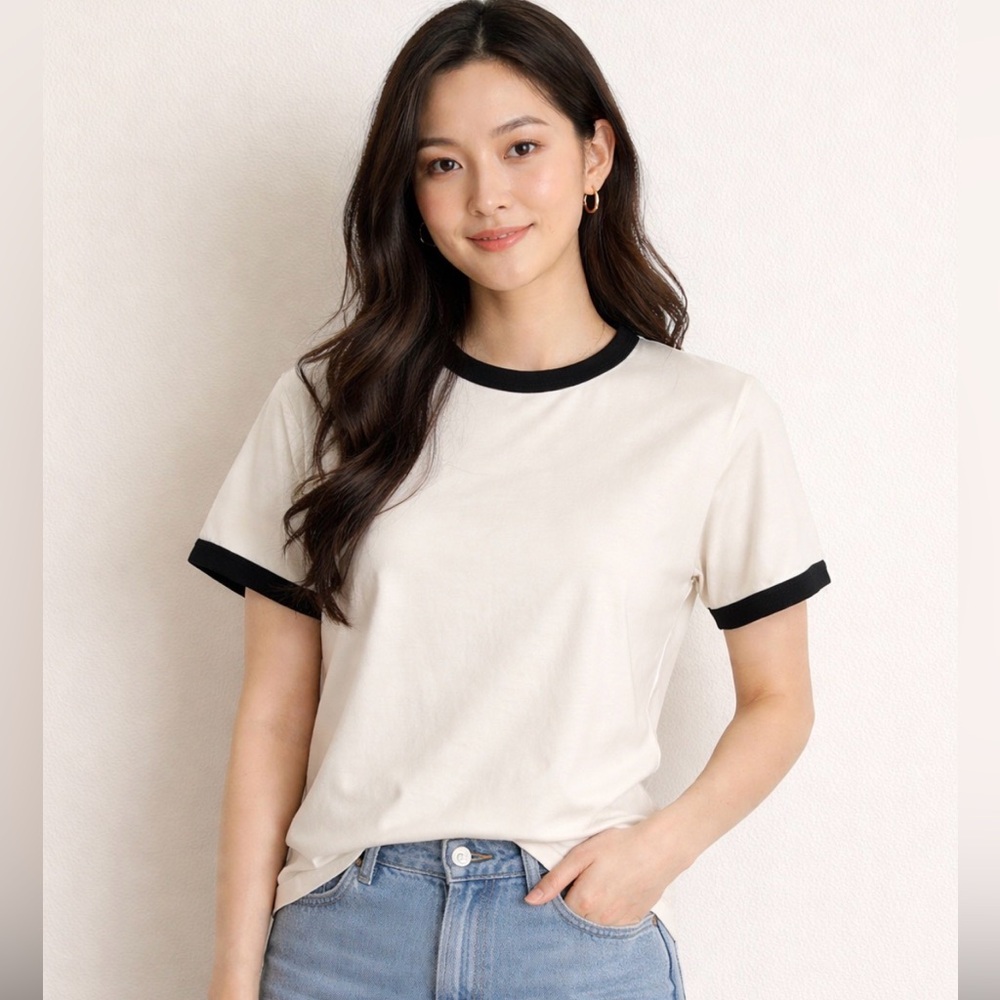 Zara unisex White/ Navy blue t-shirt